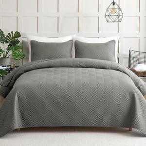 Whale Flotilla Elegant Extra Soft Quilt King Size, 3-Piece Lightweight Modern Geometric King Quilt Bedding Set Bedspread Coverlet for All Seasons, Grey (King(96"x104")
