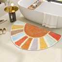 Boho Bathroom Rugs Half Circle Bath Mat Cute Bohemian Bath Rug for Bedroom Small Carpet Home Decor Non-Slip Semi Round Shower Rug Funny Washable Indoor Floor Door Mat Sun Retro 20x32inch