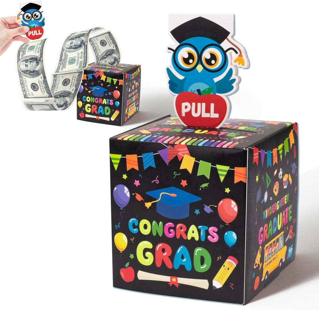 Xqumoi Kindergarten Graduation Money Box for Cash Gift - Pre-K Congrats Grad Money Box with Pull Out Card Transparent Bags DIY Surprise Explosion Holder Grad Party Supplies Creative Way to Give Cash