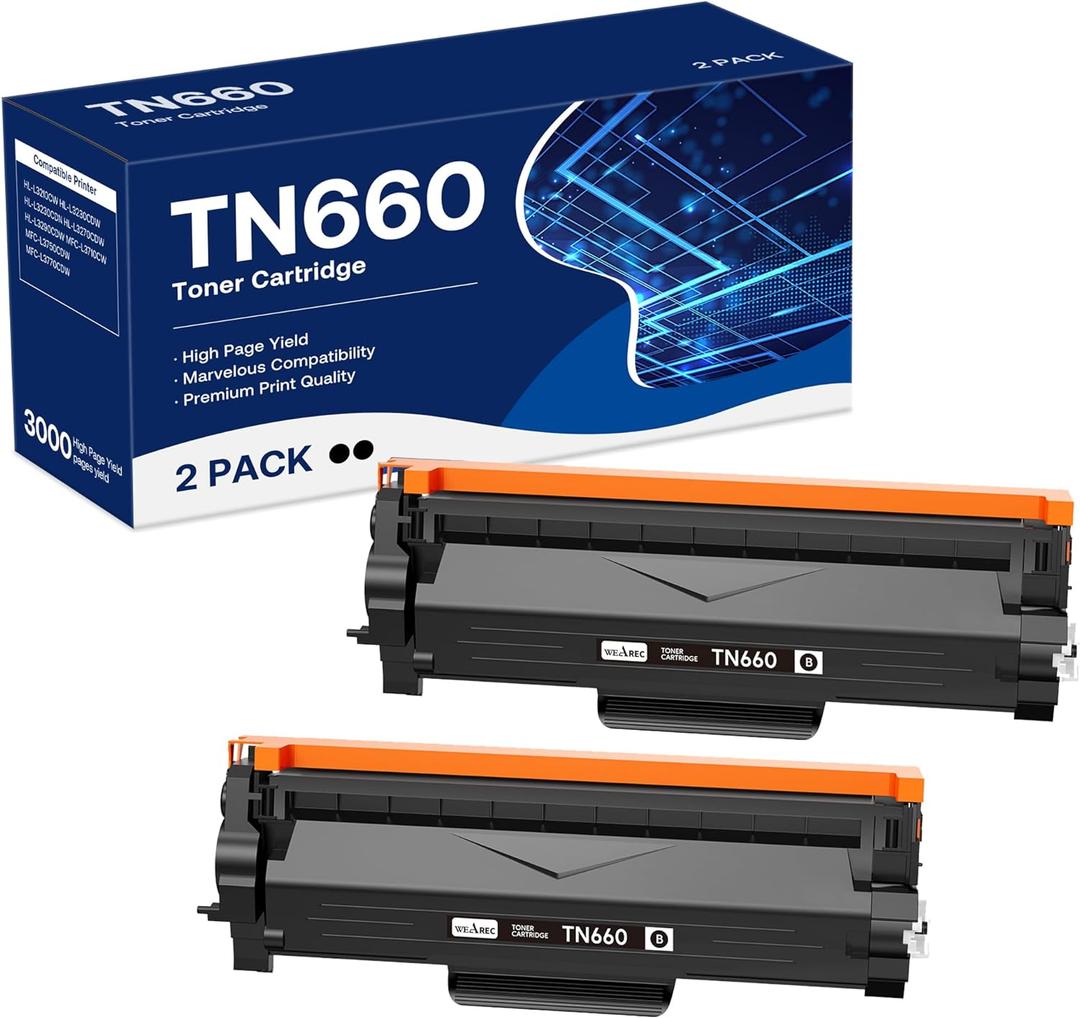 TN 660 Toner Cartridge Replacement for Brother TN 660 TN630 Work with HL-L2300D HL-L2305W HL-L2360DW MFC-L2740DW MFC-L2700DWR DCP-L2540DN Printer (Black,2 Pack)