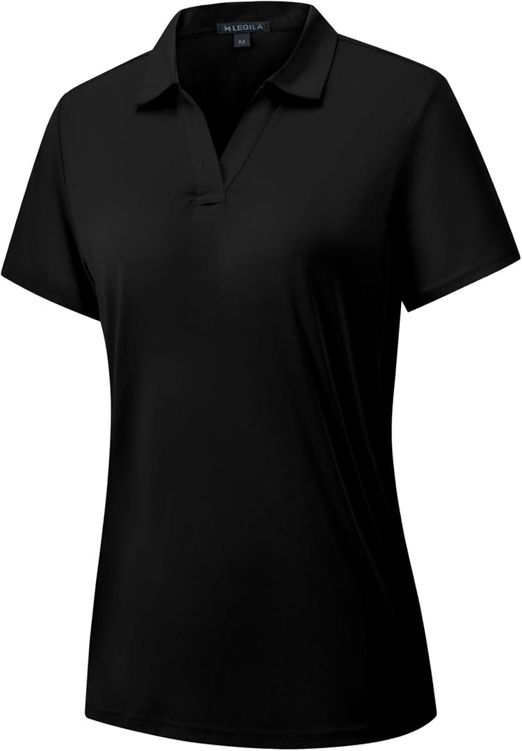 Women's Polo Shirts Short Sleeve Quick Dry UPF 50+ Sun Protection Business Casual Collared Shirt Tennis Golf Shirt Work Tops (X-Large, Black)