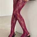 Milumia Women's Floral Lace Tights Y2k Patterned Fishnet Pantyhose Sexy Stockings All Burgundy One Size