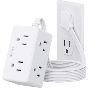 5Ft Flat Plug Small Power Strip,3-Side White Extension Cord with 6 Wide Outlets Extender,No Surge Protector,Cruise Ship Essentials,Multi Plug for College Dorm Home Office Travel,Wall Mount,ETL Listed