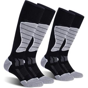 CS CELERSPORT 2/3/4 Pack Ski Socks for Men and Women Skiing, Snowboarding, Winter Performance Socks (X-Large, Black+light Grey (2 Pairs))