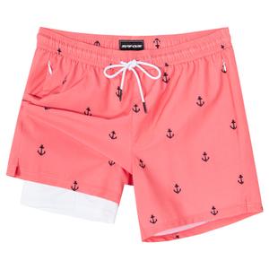 SURF CUZ Mens Swim Trunks with Compression Liner Mens Swimming Trunks 5 Inch Bathing Suit with Zipper Pockets Quick Dry Swim Shorts Pink Anchor Medium (M)