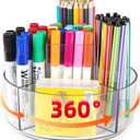 Rotating Acrylic Pen Holder for Desk, 360 Degree Spinning Pencil Holder Pen Organizer, 5 Compartments Kids Marker Holder Crayon Caddy Art Supply Storage Box Desk Organizer for Office Home School