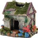 Aquarium Ornament Artificial Resin Coral Seaweed Shell Floating Moss Stone Wood House Cave Decor Natural Habitat Decoration for Marine Fish Tank Landscape (Moss House)