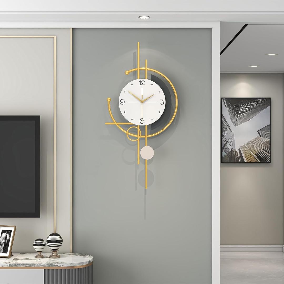 Large Modern Wall Clock for Living Room Decor 30 Inch Big Gold Decorative Wall Clock Creative Silent Quartz Metal Clock Non Ticking Battery Operated for Kitchen Office Bedroom Wall Decor