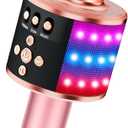 BONAOK Bluetooth Wireless Karaoke Microphone with LED Lights,4-in-1 Portable Handheld Mic with Speaker Karaoke Player for Singing Home Party Toys Birthday Gift for Kids Adults Girls Q78(Rose Gold)