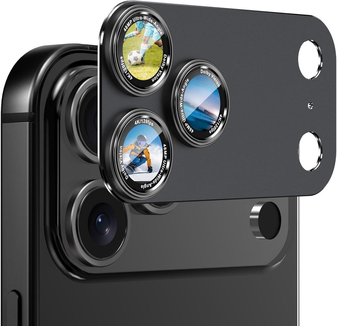 CACOE Camera Lens Protector for iPhone 17 Pro Max - Metal Frame Tempered Glass Cover, [Anti-Scratch] [Drop-Proof][Strong-Adhesion] Camera Screen Cover(Carbon Black)