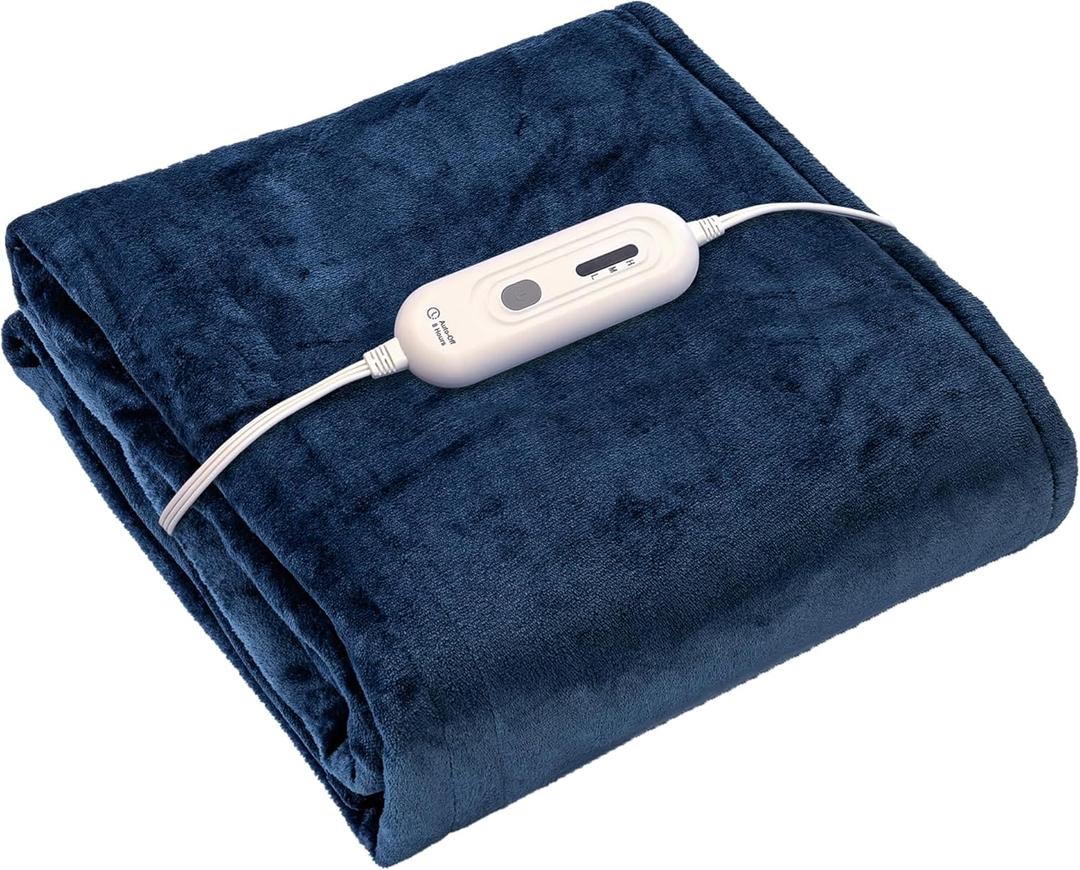 Tefici Electric Heated Blanket Twin,Super Cozy Soft 2-Layer Flannel 62" x 84" Heated Twin Size with 3 Heating Levels 8 Hours Auto Off, Machine Washable, ETL and FCC Certified, Home Office Use, Blue