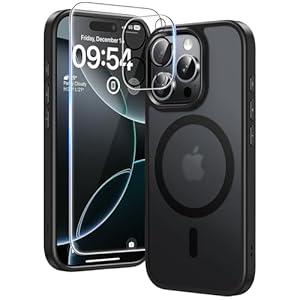 TAURI 3 in 1 for iPhone 16 Pro Case, [Compatible with MagSafe] with 2X Screen Protectors, Translucent Matte Slim Magnetic Phone Case for iPhone 16 Pro 6.3", Matte Black