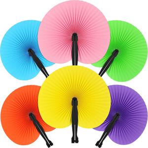 Taiyin 48 Pack Paper Hand Fans Round Hand Fans Colorful Folding Hand Fan with Plastic Handle for Birthday Party Wedding Supplies Favors