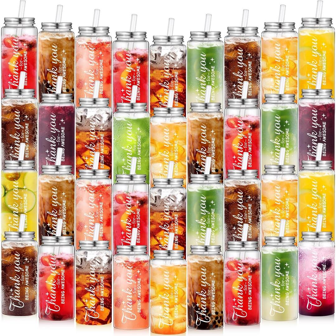Pickmesh 36 Pcs Employee Appreciation Gifts Plastic Cups Bulk 13.5 oz Thank You Reusable Tumblers for Staff Team Coworker Inspirational Drinking Mugs with Lid Straw for Women Teacher Nurse(Thank You)