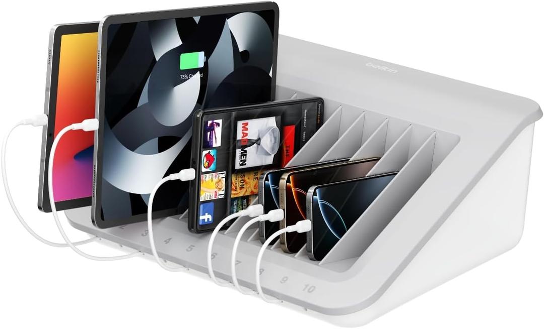 Belkin Charging Station For Laptops with Surge Protector - 10 Device USB Charging Dock for Tablets, Laptops, Chromebooks  Cable Management for Classrooms, Offices, Tech Labs, Shared Spaces, & More
