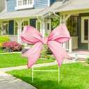 FYSUIMU Pink Bow Metal Garden Stakes Watercolor Bow Knot Decorative Lawn Sign Cute Welcome Yard Sign for Home Outside Lawn Porch Walkway Decor