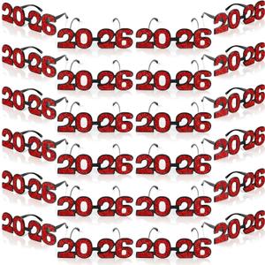 Relaxweex 24 Pcs 2026 Graduation Glasses 2026 Plastic Eyeglasses Glitter Frames Glasses for Graduation Party Favor (Red)