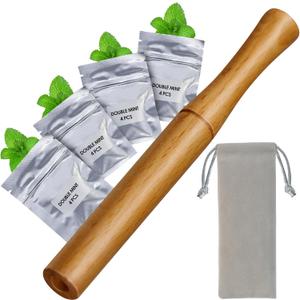 Flavored Portable Freshens Oral Air Device,Smokeless Inhalers Help to Quit Smoking,4 Free Flavored Wicks, Easy and Effective Quit Bad Habit, Wood(Carrying Pouch)