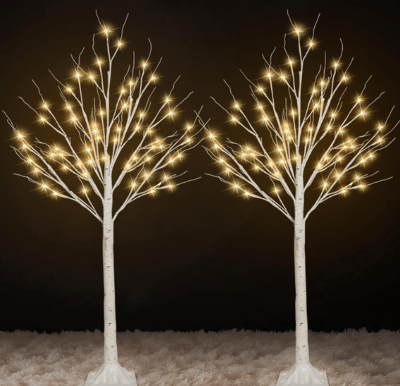 2Pack 4FT Lighted Birch Trees (Higher Size & Floor Standing), 96 LED Twinkling Birch Christmas Tree Lights for Indoor & Outdoor, 2 Modes Warm White Tree Lights for Christmas Thanksgiving Home Decor