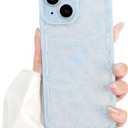 NITITOP Compatible with iPhone 15 Plus Case Cute Clear Blue Durable Flower Floral Leave for Girls Women Soft TPU Transparent Colourful Frame Full Camera Lens Shockproof Protective Cover - Blue