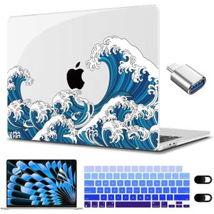 CISSOOK Case for MacBook Air 15 inch Case 2023 2024 2025 Release A2941 A3114 A3241 Model, Ocean Hard Shell with Keyboard Cover for MacBook Air 15.3'' M2 M3 M4 with Touch IDGreat Wave