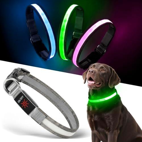 Light up Dog Collar - Multi-Color LED Dog Collar, USB-C Rechargable with Battery Indicator, Waterproof and Adjustable Rainbow Collar for Dogs (Medium)