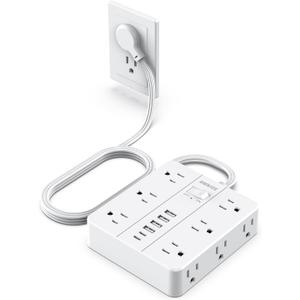 Power Strip Flat Plug with 12 Outlets 6 USB(2 USB C),SMNICE Surge Protector Charging Station with Overload Protection,5ft Extension Cord Widely Spaced Multiple Outlets for Home Office Dorm Essentials (White)