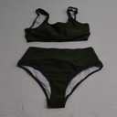 Women's High Waisted Bikini Sets Sporty 2 Piece Swimsuits Middle Cut Bathing Suits 6 (Green, Small)