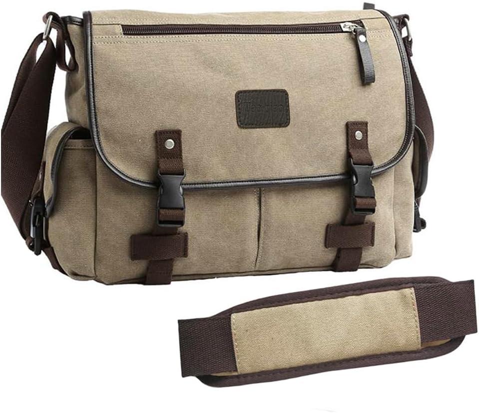 [Upgraded] Vintage Canvas Messenger Bag 13 15.6 17 inches Large Book Laptop Shoulder Bag Women Men New (Beige, 17 inches)