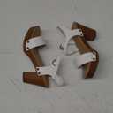 Soda CHIVAS ~ Women's Bold Buckles Studded Wedge Sandal (7.5, White Pu)