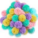 Gemscream 50 Pcs 3 Inch Christmas Yarn Pom Poms for Crafts Large Fuzzy Pompoms Big Pom Balls for DIY Hats Xmas Party Hanging Ornaments Home Decors (Macarons Color)