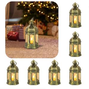 6 Pcs Gold Mini Lanterns for Centerpieces: Enchanted Forest Decorations Hanging Lanterns Decorative for Wedding Party Halloween, Small lnatern Home deocr, Batteries Included