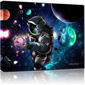 Sosolong Planet Astronaut Canvas Wall Art,outer Space Wall Decor For Boys Bedroom Living room 3