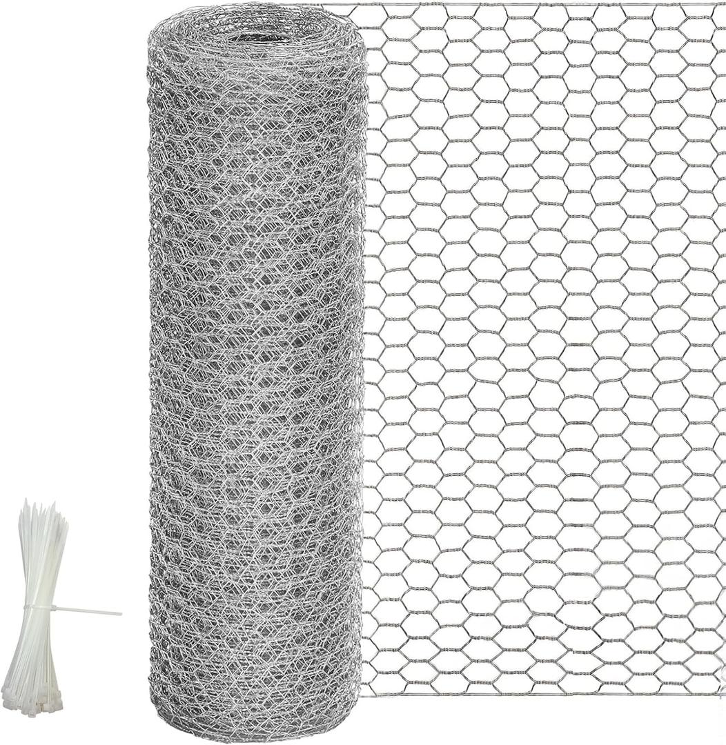 Chicken Wire Fencing, 24 Inch x 60 Ft Chicken Wire Mesh for Garden Plants | 24 Rifny 1 Inch Mesh, Hexagonal Galvanized Metal Poultry Wire Netting Roll, for Chicken Coop Rabbit Dogs Barrier