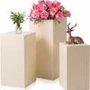 Zonon 3 Pcs Beige Square Pedestal Stands for Party, Metal Display Stands Pillars for Wedding Bridal Ceremony Baby Shower Birthday Party Decorations, 29.5*13.4''(L), 23.6*11.8''(M), 19.7*10.2''(S)