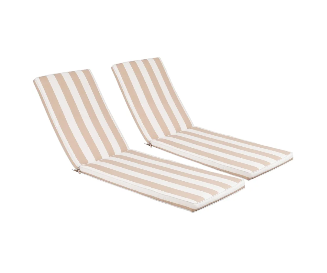 2-Pack Chaise Lounge Chair Cushions, Waterproof/Fade Resistant, Outdoor Indoor Use for Patio, Backyard, Poolside & Deck (2, Khaki & White Stripe