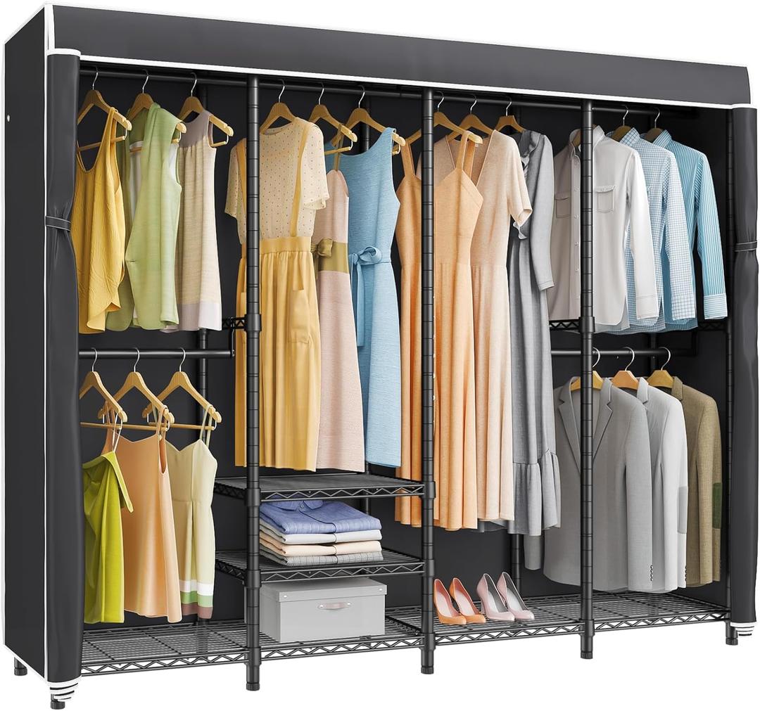 VIPEK Clothes Rack Heavy Duty Clothing Rack with Cover, Custom Freestanding Closet Portable Wardrobe Closet for Bedroom, Large Black Coset Rack with Black