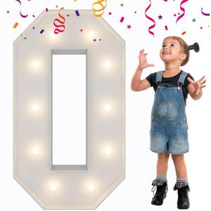 3FT Light Up Numbers Letters, Mosaic Numbers for Balloons, Giant Marquee Numbers, Mosaic Balloon Number 0 for 30th 40th 50th Birthday Decorations,60th 70th Anniversary Party Decor