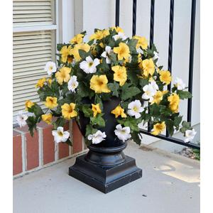 HyeFlora Artificial Flowers for Outdoors 2PCS Faux Petunias Silk Fake Flowers for Outside Planter UV Resistant Realistic Home Garden Porch Decor (Yellow)