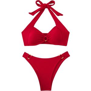MakeMeChic Halter Bikini Sets for Women Sexy Micro Bikini Bathing Suit Two Piece Swimsuits 2025 (Small, Red)