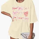 Womens Bow Shirt Coquette Aesthetic Shirt Trendy Pink Girly Tee Watercolor Pastel Bow Oversized Tops.Size Small