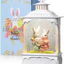 Easter Snow Globe Bunny Snow Globe Lantern with Timer, USB and Battery Powered Easter Decorations for Home Bunny Family 10.2 inch