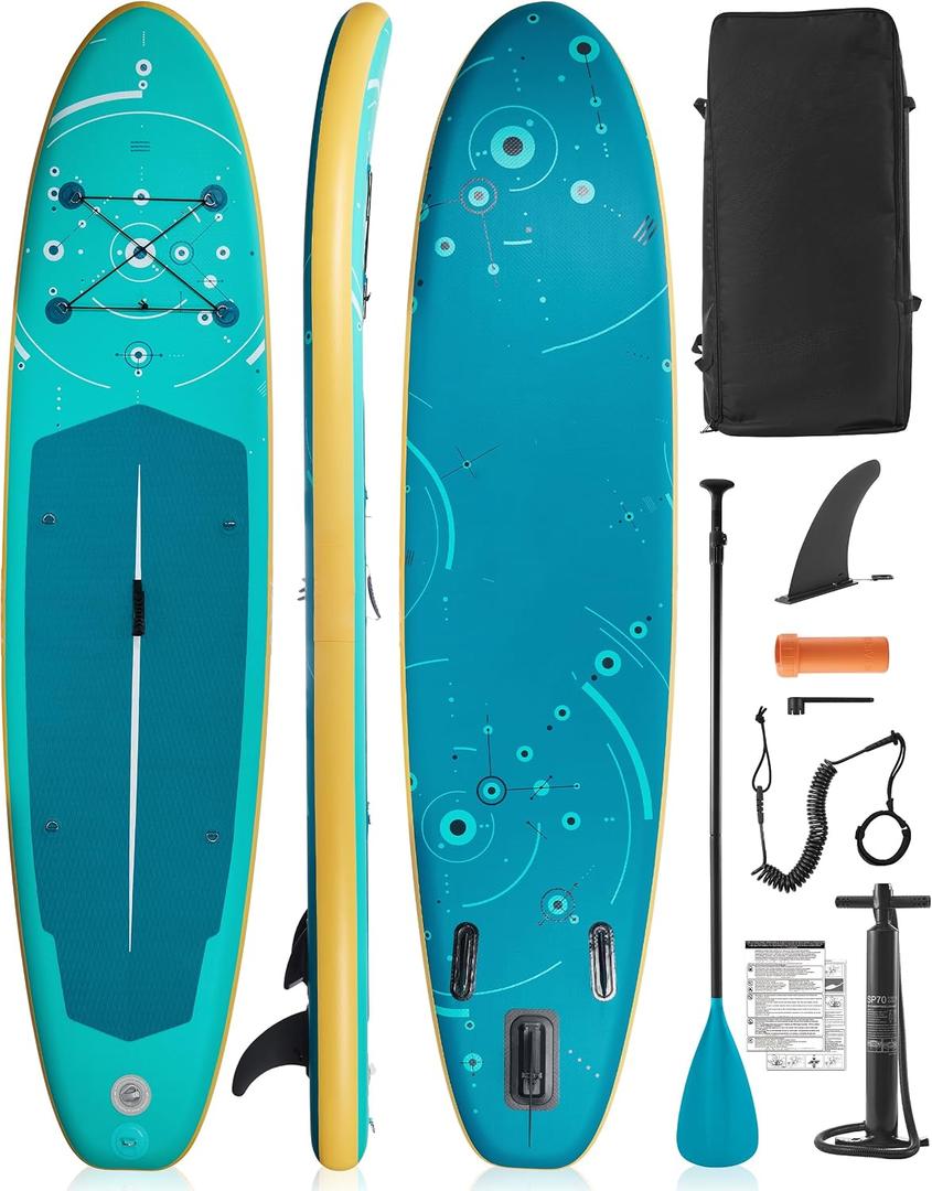 Extra Wide Inflatable Stand Up Paddle Board, Sup Board with Removable Fins,Floating Paddle, Backpack,Safety Leash, Floating Phone Case for Adults & Youth
