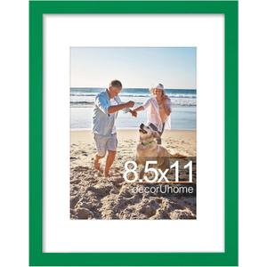 decorUhome 8.5 by 11 Picture Frame, Display Pictures 6x8 with Mat or 8.5x11 without Mat, Wall & Tabletop Display Certificate Frame, Green, 1 Pack