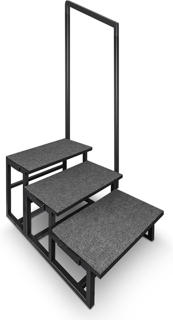 3-Step RV Step Stool with Handrail, Wider Steps with Anti-Slip Mat & Base Support, Mobility Aid Ladder for Senior, High RV, Hot Tub, Porch