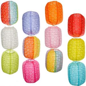 12Pcs Paper Lanterns Chinese Japanese Paper Lanterns Party Decorations Decorative Hanging Oval Paper Lantern 8inch Hollow for Chinese New Year Lunar New Year Decorations 2026 Asian Home Party Decor (Oval-shaped (Without LED, Tassel and Stick))
