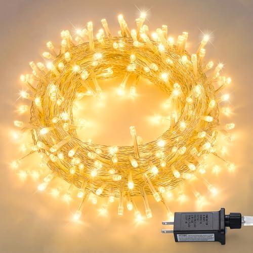 JMEXSUSS 150 LED Christmas Lights Indoor Plug in, Connectable Warm White Christmas Lights for Bedroom, 59ft 8 Modes Twinkle Fairy Light Outdoor for Room Classroom Party Christmas Tree Decor
