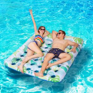 Inflatable Pool Float Mat, 72" X 60" Giant Pool Floats Adult Size with Headrest Lake Float Raft Water Lounger, Oversized Floating for Swimming Pool Tanning Pool for Summer Beach (New Blue)