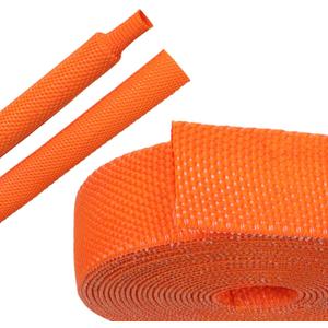 Heat Shrink Braided Sleeving, 10ft 2:1 Shrinkable Fabric Heat Shrink Tubing, Wear-Resistant Car Cable Wires Hoses Protection, Ideal Fit Irregular Shape Hose (Orange, 1/4")