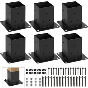 4x4 Post Base, Inner Size 3.5"x3.5"Deck Post Base, Deck Post Base for Concrete, for Mailbox Support Wood Fence Post Anchort (Black - Set 6)